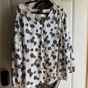 Lane Bryant White Blouse with Black Floral Print